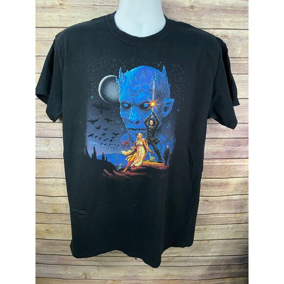 Game of Thrones T-Shirt Men’s Large Black Skull & Flames Graphic Tee - Picture 1 of 8